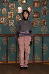 ALPACA STRIPE KNIT POLO SHIRT / CHARCOAL