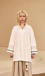 Lace color combination linen shirts Ivory