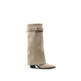Colorful Bridge | Designer Belt Buckle Long Boots with Pants Tube Design, Women's High Boots with Small Square Toe and Chunky Heels