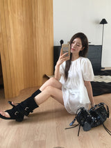 Suede buckle thong boots