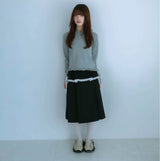 リボンプリーツスカート (black)
