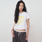 NICOLE ROSE PRINTING CROP TOP_WHITE YELLOW