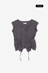 Low shirring button-up blouse