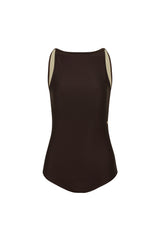 BACK RIBBON LEOTARD SWIMSUIT_Mocha