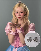 [Aespa Winter Earrings] ハートクリスタルアンドリボンピアス-シルバー