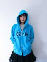 Girl zip-up hoodie - Aqua blue