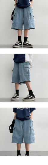 Shirley Spandex Back Banded Wide Cargo Denim Shorts