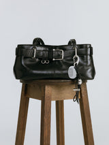 LEATHER COMB LAYERED KEYRING / BLACK
