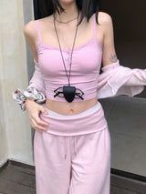 Baby Cloud Lace Ribbed Bra Cap Sleeveless Top