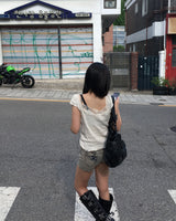 Stud short denim pants