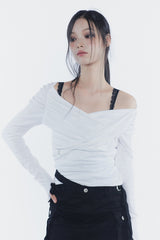 ソフトドレープオフショルダートップ white