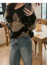 [F/W] Argyle brush v neck knit(2color)