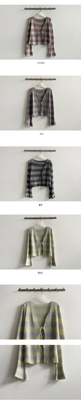 Misty Stripe Crop Ribbon Bolero Cardigan