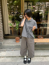 26SS★ [BAONHAUS]クルーネンリネンチェック半袖シャツブラウスlouse