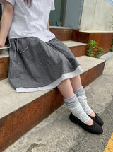Karohi Sleeve Layered Check Shirring Midi Banding Skirt