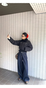 ブラックビーズウールカラーショートパッディドコート
