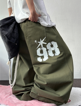 HIGH QUALITY 🐣 KOREAN / STRING 🐣 HIGHTEEN TEENAGER TATTOO LETTERING COTTON WIDE BALLOON LONG PANTS 🐣🤎🖤🩶💚 - 5 COLORS