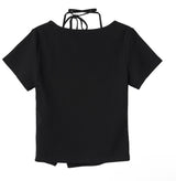 【即日発送】ボタンスリットストリングハーフTシャツ