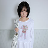 コサージュポイントスリム長袖Tシャツ