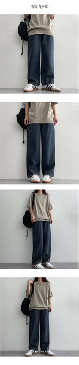 [Short, Basic, Long] [S–3XL] [Summer Long Pants!] バックバンディングプリンセミワイドピンタックデニムパンツ
