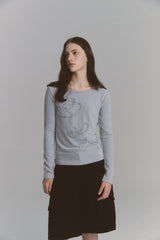 Lace Rose Long Sleeve Gray