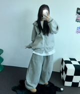 SHEEP FLEECE🐑PIGMENT STRAP RIVET BALLOON LONG PANTS💙🩶🤍3COLOR