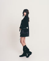 dot frill layered top / black