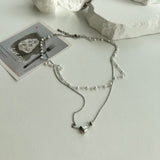 tyu Pearl Beads Heart Ball Scenic Steel Titan Choker Short Layered Guest Necklace
