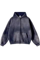 Vintage Spray-Dyed Zip Up Hoodie - Navy blue  