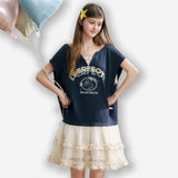 MAQI Lettering Print Layered Tulle Mini Dress