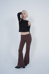 レパード ローライズ スリットパンツ_BROWN