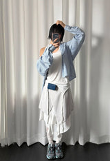 SLANT LAYERED MIDI SKIRT