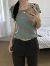 ノアストライプUネックTシャツ（3色）