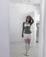 sheer white line heart-neck top