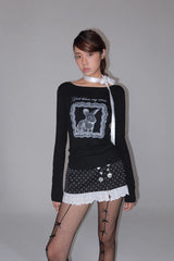 eatmeplz* Shell-button lace-trimmed low-rise half-length skirt