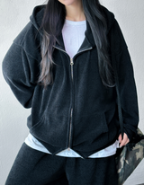 Wide Balloon Set-Up Shiny Velvet Big Hood Zip-Up Hoodie 🖤🐣 3 COLOR