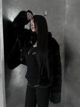 black buckle fur jacket