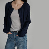 [Lavern] Ribbed Round-Neck Long-Sleeve Cardigan - 6 Colors