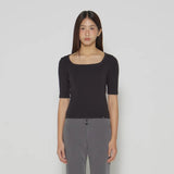 D. BASIC COTTON SQUARE-NECK T - WHITE