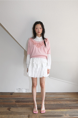 FLOWER DECO RIBBON TOP PINK