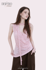 Indie pink choker V-neck wrap sleeveless t-shirt