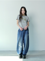 デーモンサイドダーティーロゴデニムバンディングパンツ UNISEX
