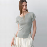 (Z-T-6651)UNBALANCED CUTOUT SLIM KNIT