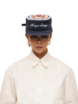 6CRAYON Flat Top Embroidered Navy Patchwork Baseball Cap