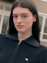COLLAR HALF KNIT ZIP UP NAVY