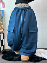 フリースピカブルー❤ベーシックワイドカーゴバルーンロングパンツ💚💙🖤🩶🤍5カラー