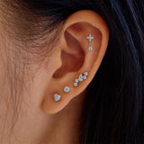 silver pavé heart barbell single piercing rhodium plating + 925 silver E070-04H