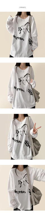 コメットビンテージプリントレイヤードオーバーサイズフィットロングスリ－ブTシャツ