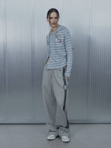 Badge Stripe Hooded Cardigan