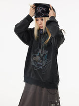 Ripped retro baggy hooded sweatshirt